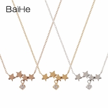 BAIHE Solid 18K Yellow Gold 0.10ct Round Natural Diamond Wedding Gift Engagement Fine Jewelry Simple stars diamond Necklaces 2024 - buy cheap