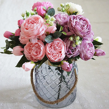 Ramo pequeño de flores artificiales de seda de peonías, hermoso ramo de 5 cabezas, flores falsas para decoración de boda y primavera, fiesta en casa 2024 - compra barato