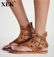 XEK-Sandalias de gladiador Vintage para mujer, chanclas para playa, zapatos planos de cuero, para verano, 2018, WFQ18 2024 - compra barato