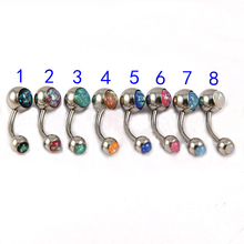 New Opal Belly Bar Button Ring Navel 316l Stainless Steel Double Gem Popular Body Piercing Jewelry for Women 14G Wholesale 2024 - buy cheap