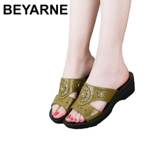 BEYARNESummer leather fashion woman slippers female casual slope thick bottom slipmother slippers ladies softbottom slippersE144 2024 - buy cheap