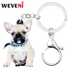 WEVENI-Collar acrílico de Bulldog Francés, Pug, llaveros de perro, llaveros de perro, anillos, joyería para mujeres y niñas, soporte para billetera de coche, dijes de animales 2024 - compra barato