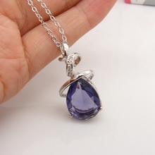Shiny Purple Drope Pendant  White Gold Filled Womens Pendant Chain Necklace 2024 - buy cheap