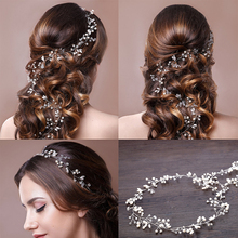 50-100cm Fashion Handmade Gold Silvery Long Headbands Pearl Rhinestone Wedding Tiara Hair Jewelry Trendy Bridal Accessories 2024 - buy cheap