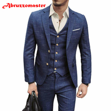 Abruzzomaster Custom Made Man Suits 3 Piece Textured Man Suits Slim Fit Groom Tuxedos Blue Groomsman Suit Jacket+pants+vest 2024 - buy cheap