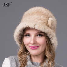 New Arrival 100% High Quality Real Knitted Mink Fur Hat For Women Winter Warm Genuine Fur Cap With 2024 - buy cheap