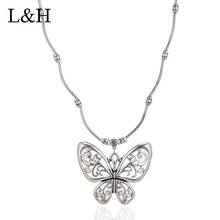 L&H Fashion Vintage Antique Silver Hollow Butterdly Pendant Necklace Ethnic Animal Choker Necklace For Women Party Jewelry Gift 2024 - buy cheap