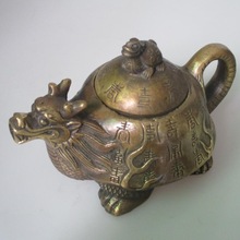 Decoraciones de Navidad para el hogar + coleccionable chino antiguo bronce hecho a mano dragón tortuga tetera, hervidor decorativo para el hogar 2024 - compra barato