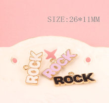 Free Shipping Enamel Alloy Jewelry Charms Fashion Initial Letters ROCK Charm Pendant Fit DIY Bracelet Necklace Keyring Bow Decor 2024 - buy cheap