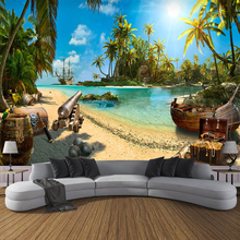 Papel tapiz 3D personalizado para pared, decoración del hogar, árboles de coco, playa, arena, isla del mar, foto de paisaje, papel tapiz para dormitorio 2024 - compra barato