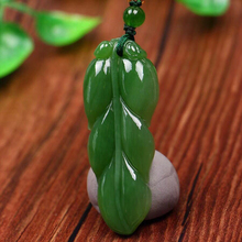 Fine Carving Green Natural Stone Pendant Leaf Pendant Sweater Chain Necklace For Men Women Meaning Lucky Simple fashion Jewelry 2024 - buy cheap