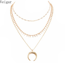 Gold Color Moon Pendant Necklace Long 2018 Fashion Jewelry Women Chokers Necklaces Bijoux Femme Collares Mujer Layered Necklace 2024 - buy cheap