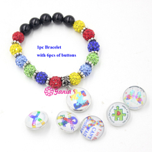 1PC Bracelet 6PCS Button Interchangeable 18mm Button Puzzle Autism Awareness Beaded Flex Autism Bracelets Jewelry Pulsera Bijoux 2024 - buy cheap