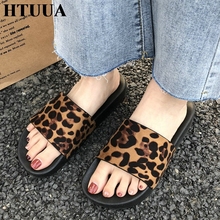 HTUUA 2019 Nova Leopard Chinelos Mulheres Harajuku Exterior Slides Verão Sandals Praia Flip Flops Plana Senhoras Sapatos Macios Casa SX2047 2024 - compre barato