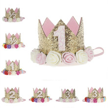 Mini corona con purpurina de fieltro Artificial, diadema con flores para fiesta de cumpleaños, ropa de bricolaje, accesorios decorativos para el cabello 2024 - compra barato
