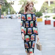 Svoryxiu Autumn Winter Runway Dresses Women's Elegant Long Sleeve Cans Printed Black Vintage Party Knee Length Dress Vestdios 2024 - buy cheap