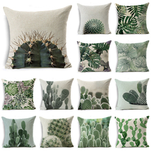 WZH Cactus and succulents Cushion Cover 45x45cm Linen Decorative Pillow Cover Sofa Bed Pillow Case 2024 - buy cheap