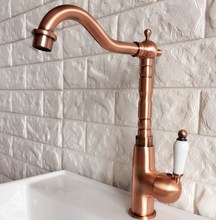 Antique Red Copper Brass Bathroom Kitchen Basin Sink Faucet Mixer Tap Swivel Spout Single Handle One Hole Deck Mounted mnf414 2024 - buy cheap