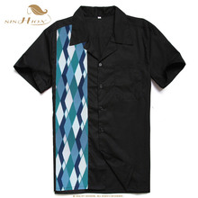 Sishion camisa preta com estampa geométrica, camisa retrô vintage de algodão com manga curta 1950s rockabilly masculina, roupa superior st110 2024 - compre barato