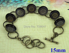 Blank Bracelet Settings w/ 15mm Round Deep Wall Bezel tray Cups Glass Cabochon Bases Cuff Bracelet Findings Craft Bronze tone 2024 - buy cheap