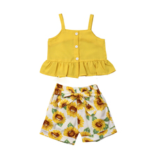 Citgeett verão 2 pçs da criança roupas da menina do bebê girassol colete amarelo topos + shorts calças conjunto cinta 2024 - compre barato