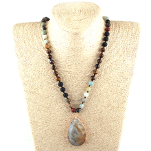 MOODPC Fashion Semi Precious Stones Long Knotted Stone Drop Pendant Necklaces 2024 - buy cheap