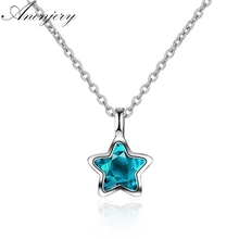 ANENJERY 925 Sterling Silver New Simple Fashion Ocean Blue Crystal Little Star Necklace For Women Girl Jewelry S-N246 2024 - buy cheap
