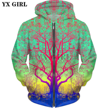 YX GIRL Drop shipping 2018 autumn New Fashion Zip-Up Hoodie Green Star Trip Tree 3d Print Men's Women's hoodie Jacket 2024 - buy cheap