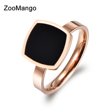 Famous Design Titanium Stainless Steel Ring Jewelry Rose Gold Color Square Black Acrylic Wedding Women Rings Anillos ZR17044 2024 - buy cheap