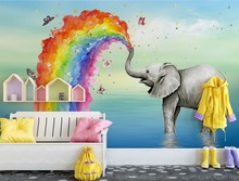 Изготовленный На Заказ 3D росписи обои спальня ТВ диван стены фон ручной краски Радуга слон Детская комната Детские Декор настенной росписи фото обои 2024 - купить недорого