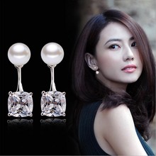 New 2016 Hot Sell Fashion Shiny Crystal & Pearl Design 925 Sterling Silver Stud Earrings for Women Girls Jewelry Christmas Gift 2024 - buy cheap