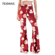 TEXIWAS осенние пляжные брюки с широкими штанинами, женские расклешенные Капри, модные повседневные брюки с цветочным принтом, шикарные прямые брюки 2024 - купить недорого