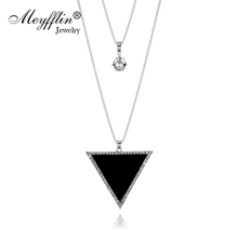 Meyfflin новое черное треугольное длинное ожерелье для женщин, модное Кристальное серебряное ожерелье с цепочкой, ожерелье-чокер, ювелирные изделия 2024 - купить недорого