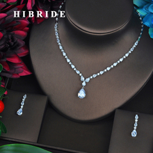 HIBRIDE-Conjunto de collar y accesorios de vestido de novia, Circonia cúbica con forma de gota de agua brillante, N-441 2024 - compra barato