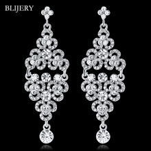 BLIJERY Luxury Crystal Dangle Drop Earrings for Women Silver Color Rhinestone Floral Bridal Long Dangle Earrings Wedding Jewelry 2024 - buy cheap