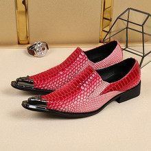 Zapatos italianos de cuero oxford para hombre, mocasines con punta de acero y tachuelas de cocodrilo, zapatos de cocodrilo, calzado social 2024 - compra barato
