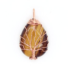 Trendy-beads Popular Rose Gold Color Wire Wrap Tree of Life Water Drop Pendant Natural Tiger Eye Stone Jewelry 2024 - buy cheap