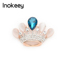 Inokeey Big Blue Crystal Opal Crown Brooch Pins Elegant Sparkling Brooches For Women Jewelry Accessories 2024 - buy cheap