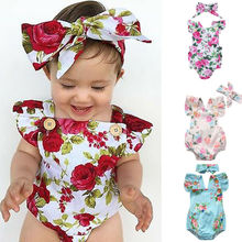 2021 Cute Floral Romper 2pcs Baby Girls Clothes Jumpsuit Romper + Headband 0-24M Age Infant Toddler Newborn Outfits Set Hot Sale 2024 - buy cheap