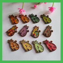 Botões decorativos soltos de madeira para scrapbook, 80 peças, adorável gato, pintado, para artesanato, costura, suprimentos, 18x30mm, botões 2024 - compre barato