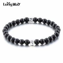 LongWay 6mm Onyx Stone Matt Beads Bracelets With Silver Color Star Beads Charm Bangles For Men Women Accessories SBR160120 2024 - buy cheap