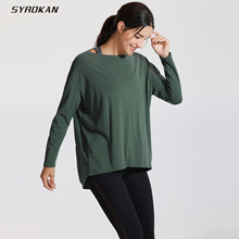 SYROKAN Women's Casual Long Sleeves Pima Cotton Workout T-shirt Sports Boat Neck Top 2024 - buy cheap