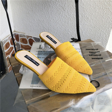 Fly knitting-Zapatillas de punta estrecha para mujer, zapatos retro con tacón de cristal transparente, deslizantes, slingback 2024 - compra barato