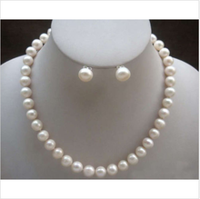 Wedding Woman AA 18'' 9-10MM White Freshwater Pearl Necklace Set Earring Real Natural Pearl Handmade 2024 - buy cheap