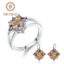 925 prata esterlina conjunto de jóias de moda para o presente das mulheres brincos de citrino de quartzo esfumaçado natural do balé do gem's 2024 - compre barato