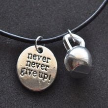 Never Give Up Kettlebell Necklace Pendant Vintage Silver Muscle Workout Choker Collares Leather Necklace For Women Jewelry Gift 2024 - buy cheap