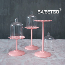SWEETGO-Mini soporte para cupcakes con cubierta de cúpula de PC, herramientas de pastel rosa para Decoración de mesa de boda, utensilios para hornear de cocina, comedor y bar 2024 - compra barato