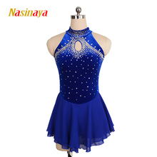 Figure Skating Dress Costume Customized Competition Ice Skating Skirt for Girl Women Kids Gymnastics Blue Velvet 2024 - buy cheap