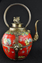 Free shipping Collectibles Decorated tibet silver red Porcelain Lion lid big Teapot 2024 - buy cheap