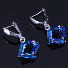 Pendientes de plata de circonia cúbica azul, Pendientes colgantes, plateados, a la moda, cuadrilátero, V1014 2024 - compra barato